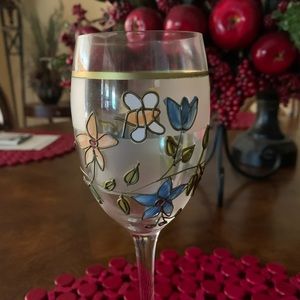 PAIR OF WIRE FROSTED GLASS HAND-PAINTED TEXTURED WINE GLASSES